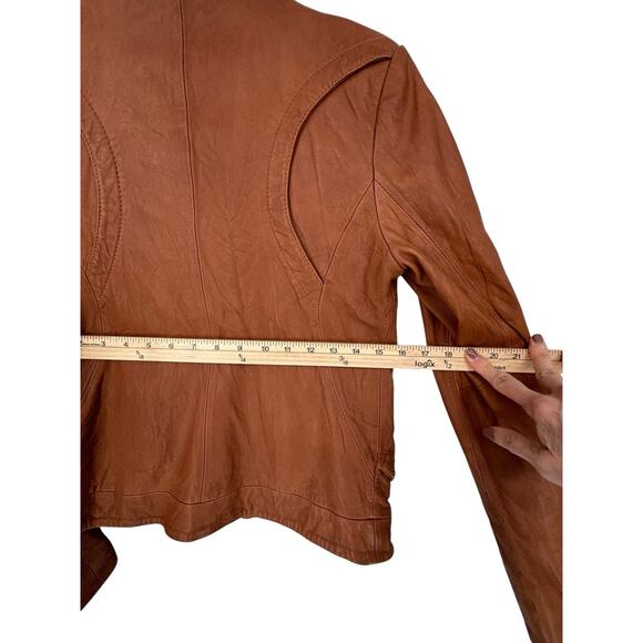 Doma Leather Bikercore Jacket Cognac Zippered Pockets Size Small Moto Collared - Picture 10 of 16